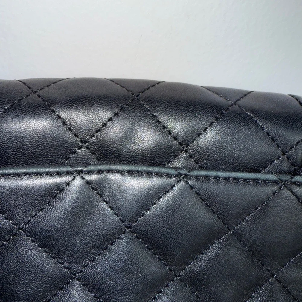 Michael Kors Black Quilted‎ Leather Crossbody Bag Gold Chain MK Logo